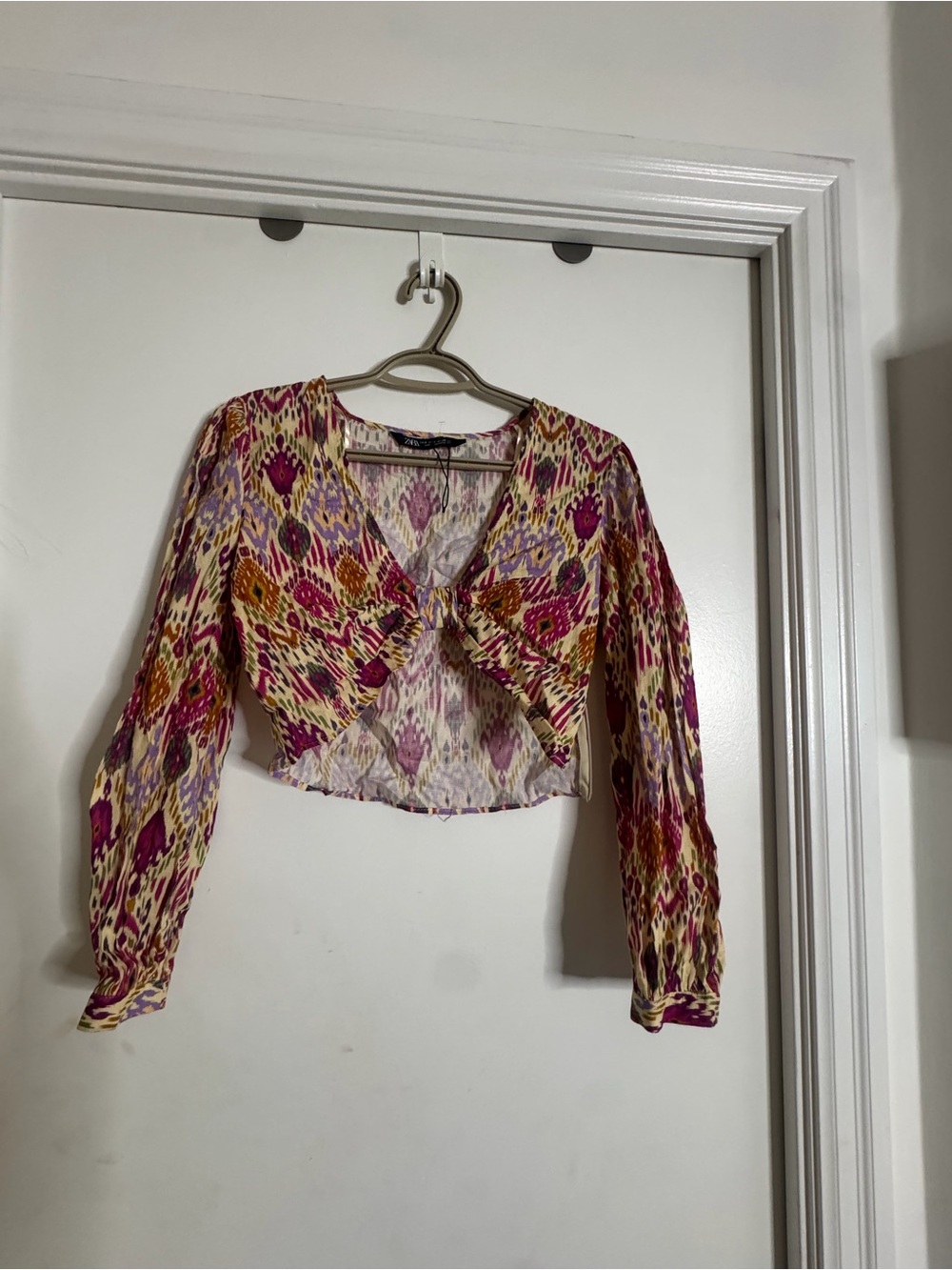 Zara Printed Twist-Front Crop Blouse - Pink Multi